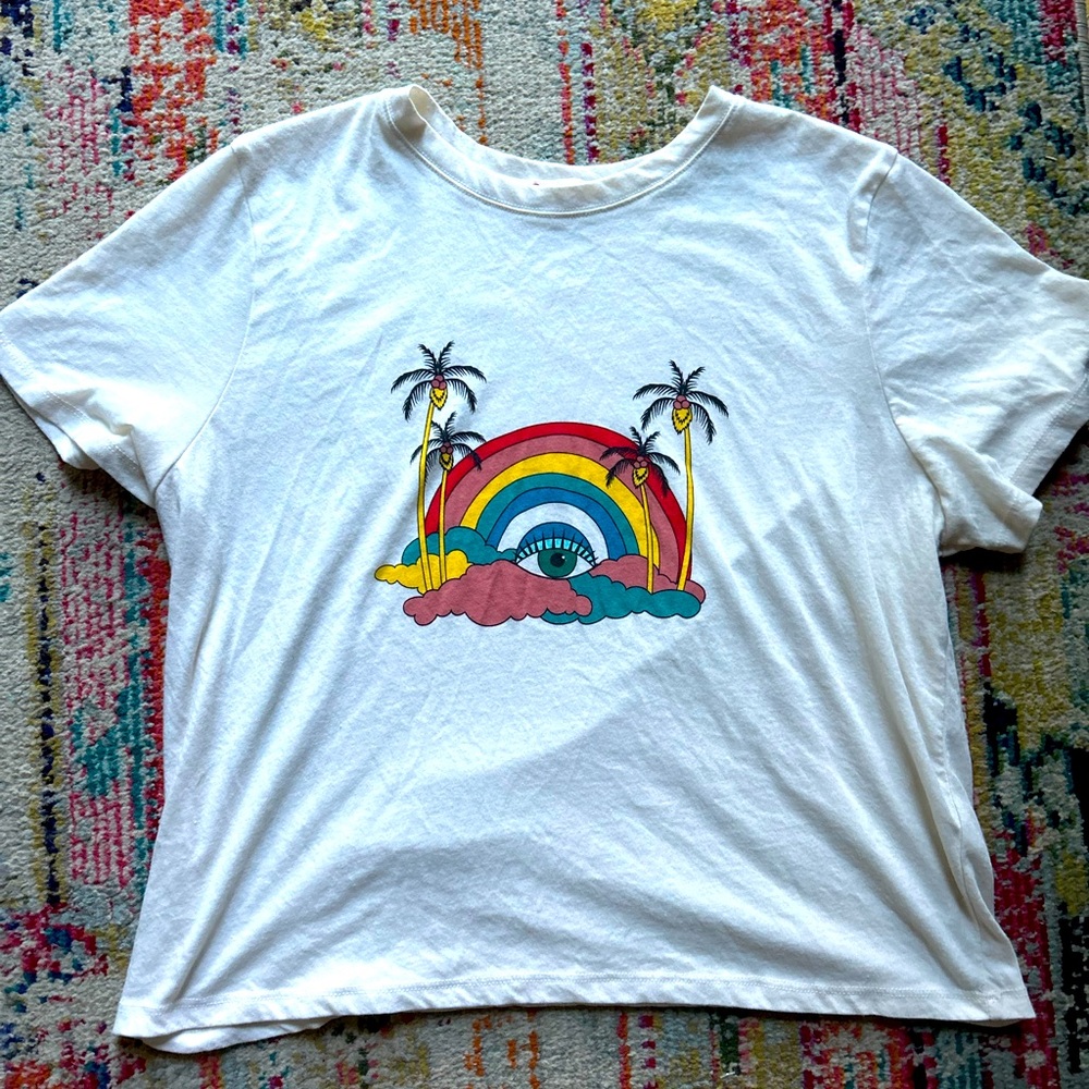Marine Layer crop graphic tee in Rainbow Palm size Large